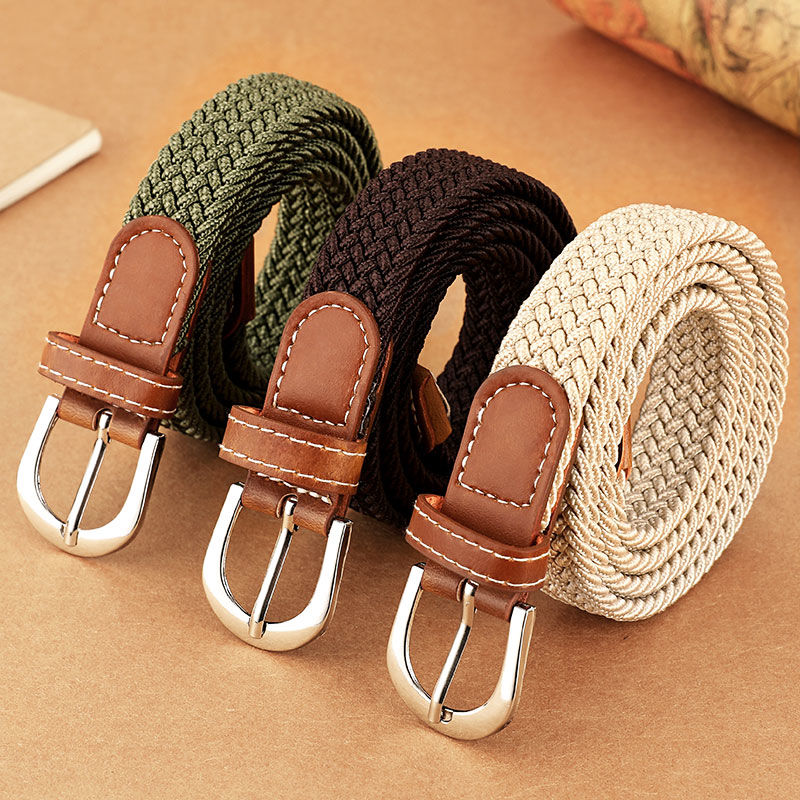 Versatile Jeans Belt female need not punch canvas belt women weave elastic elastic student decorative belt