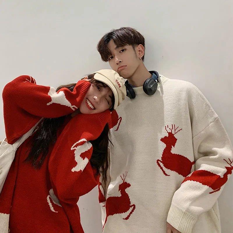 Hong Kong Style lovers' clothes autumn and winter clothes Korean version loose and versatile different sweaters for men and women
