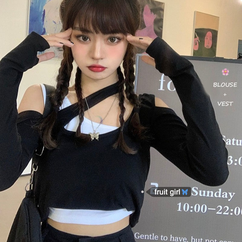 Autumn Korean version ins fake two long sleeve t-shirts for women in early autumn