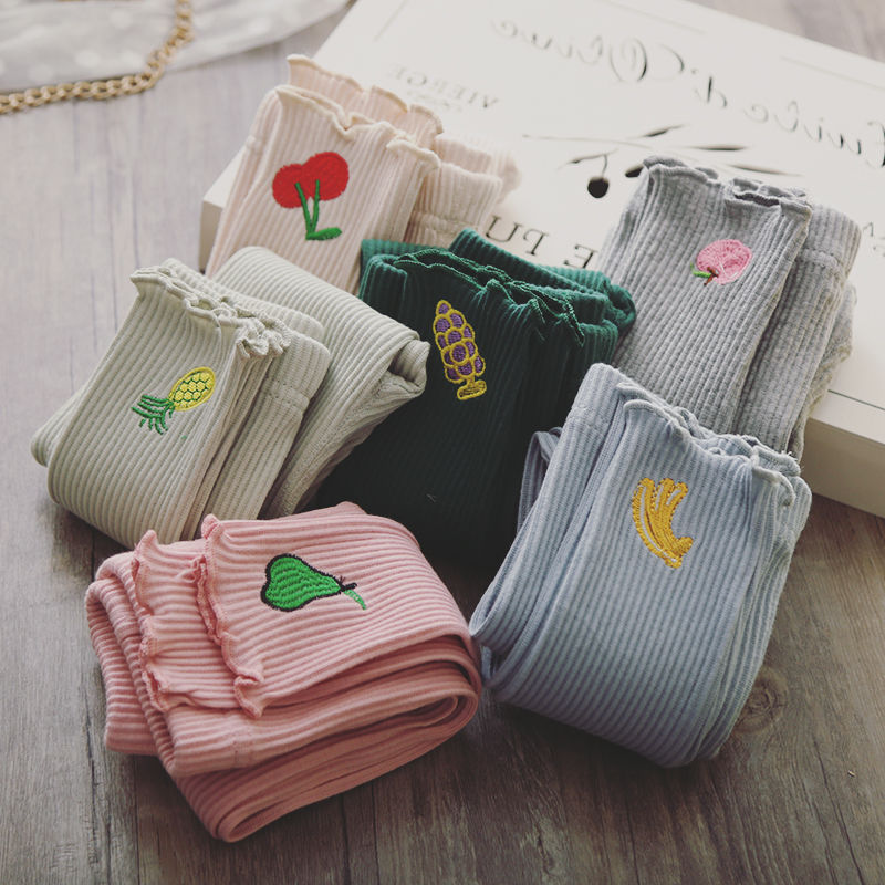 Girls' Slim bottoms baby 70 cotton thread cartoon fruit embroidery Pants New Korean version for autumn 2019