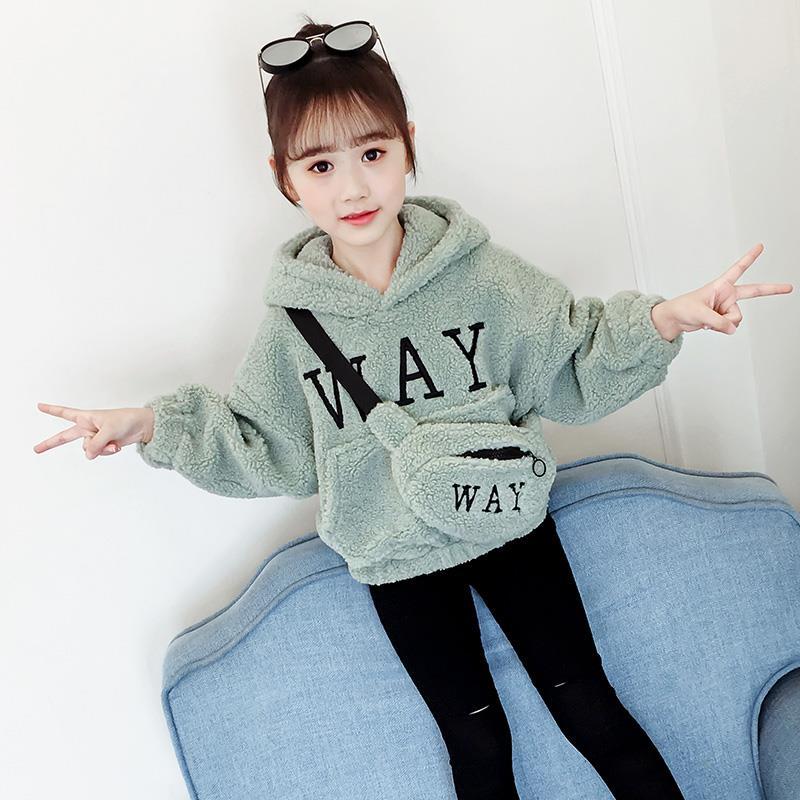 Girl's imitation cashmere coat autumn winter 2020 new cashmere thickened medium and large children's sweater fashion of Korean version