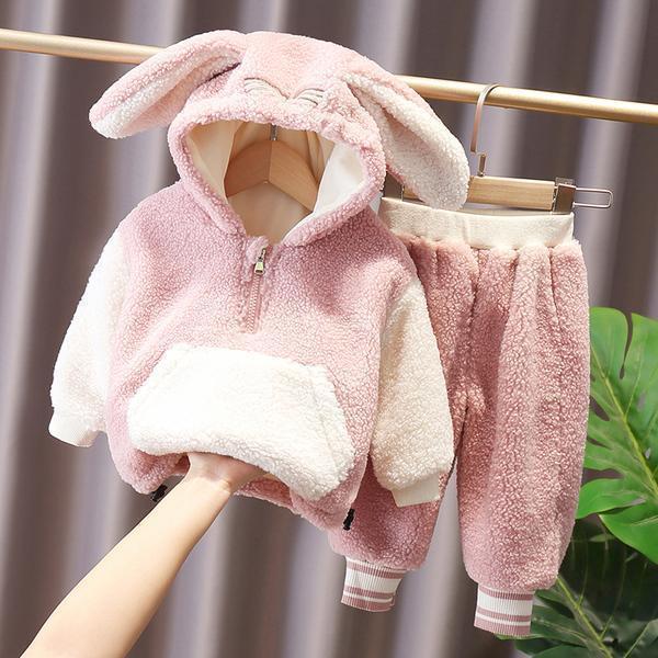 One piece / set girl Plush suit baby lamb cashmere boy autumn winter baby extra two piece suit
