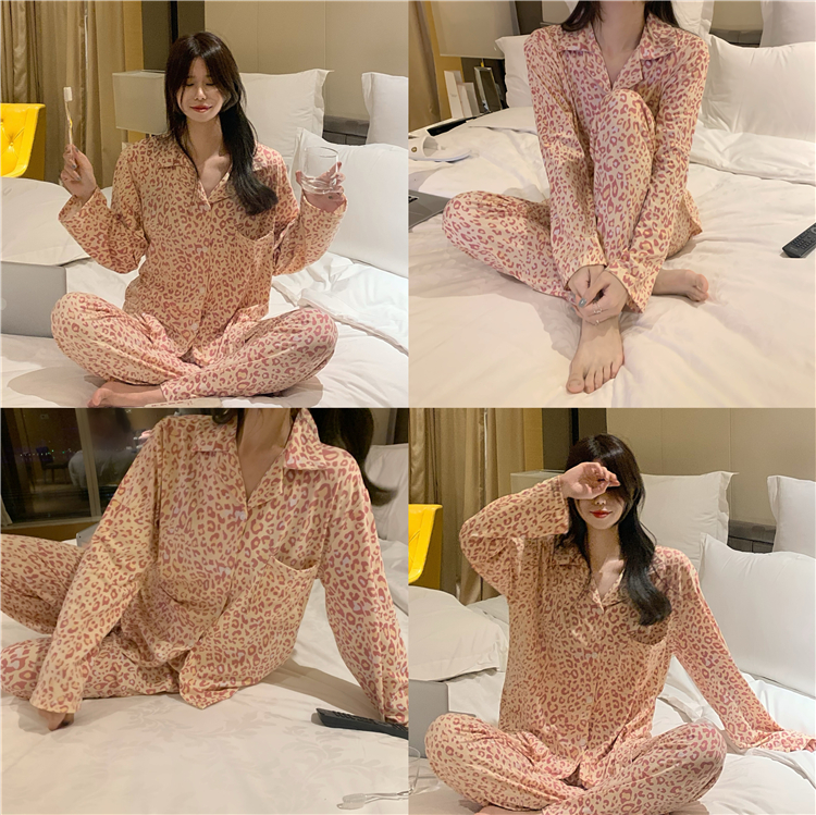 Real price lovely pink leopard button pajamas pajamas comfortable home suit