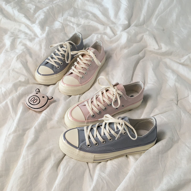 Sky blue canvas shoes lovely girl Japanese soft girl autumn new ins FAIRY PINK cloth shoes fashion student xiaoqingxin