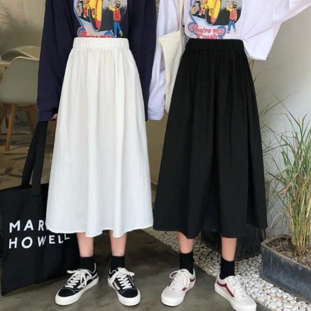 Large fat mm high waist long skirt over the knee A-line skirt for women summer new student versatile female white skirt