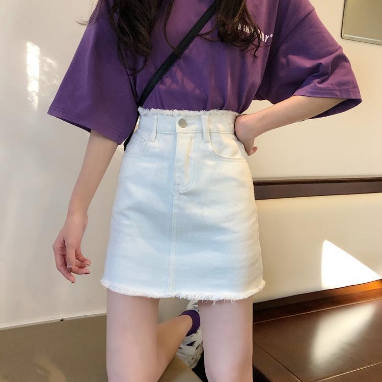 High waist A-line skirt summer 2020 new skirt white skirt women summer slim versatile denim skirt short skirt