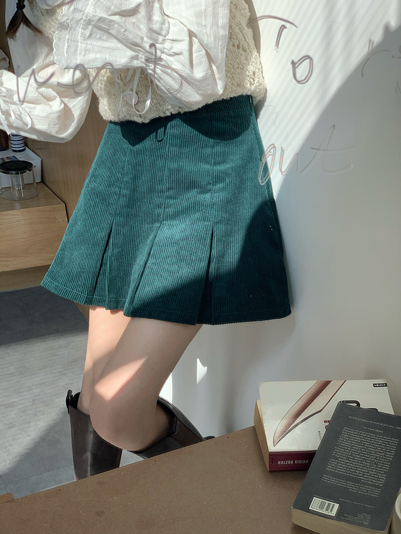 Real shot real price Retro High Waisted slim Corduroy Skirt