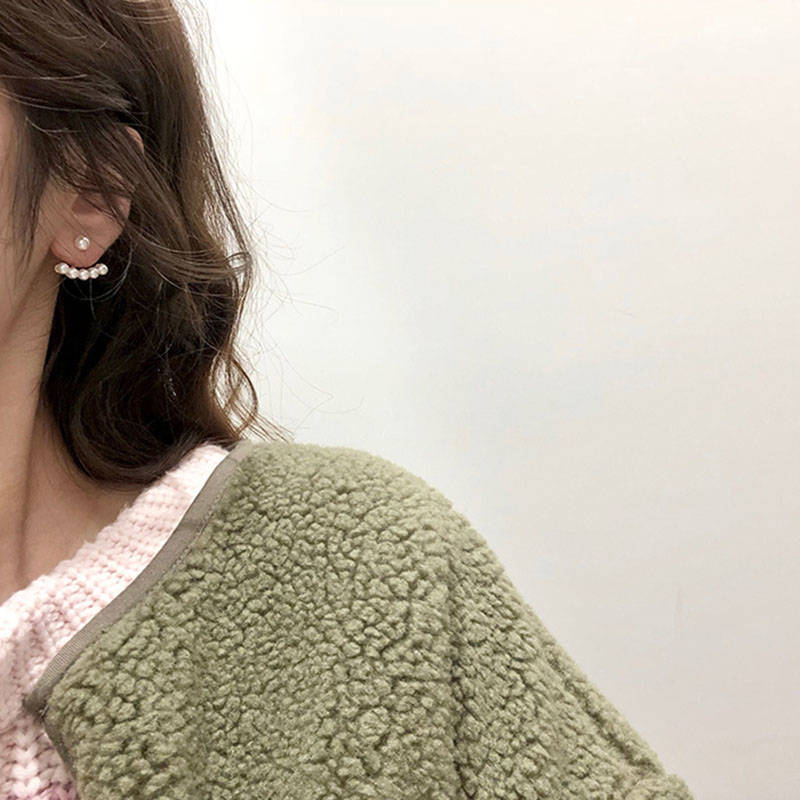 Pearl Stud Earring clip female one character back hanging earring Japan Korea simple temperament personalized net red ear without hole Earrings