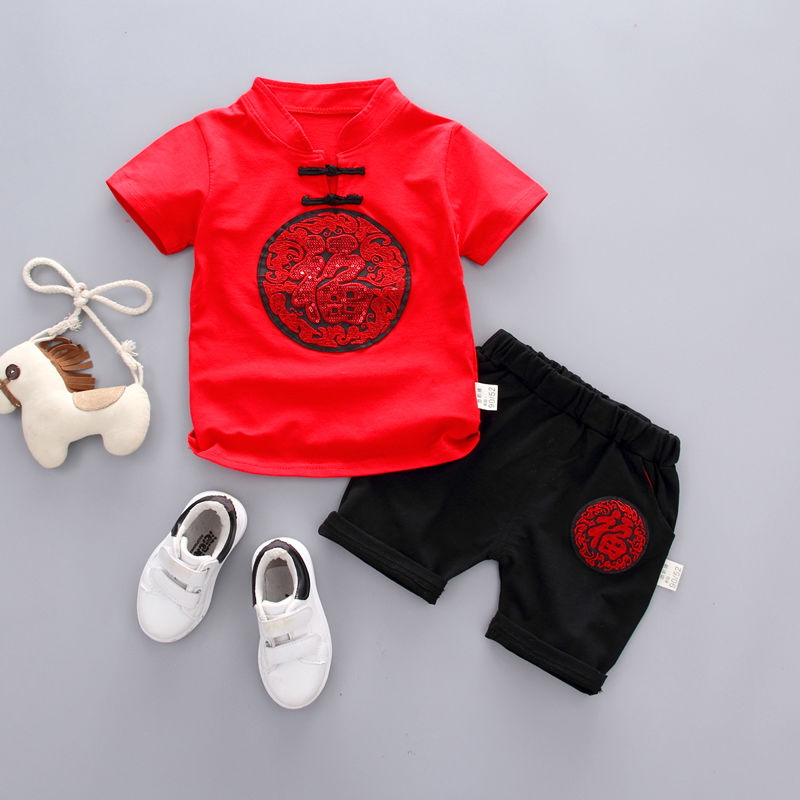 Boy's short sleeve suit pure cotton Hanfu children's summer national style children's clothing
