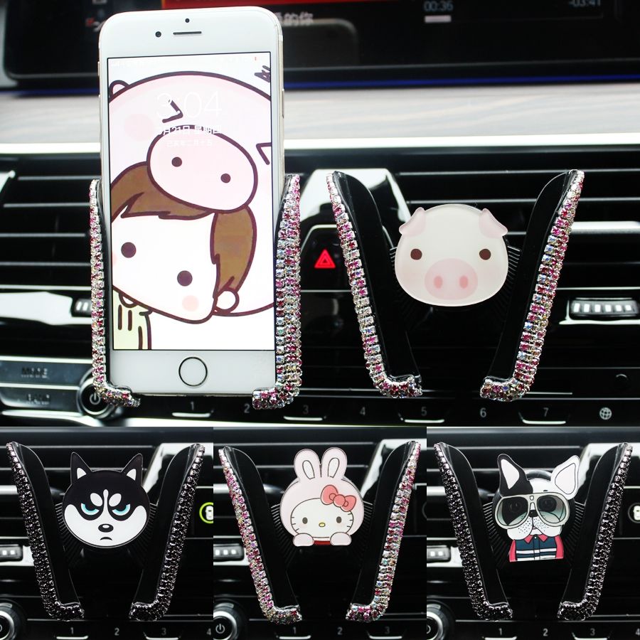 Cartoon car mobile phone holder bracket air outlet snap on car mobile phone support frame cute creative woman