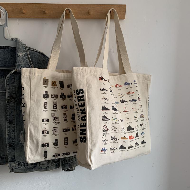 Retro camera print versatile art shoulder bag for men and women couples fashion large capacity canvas bag
