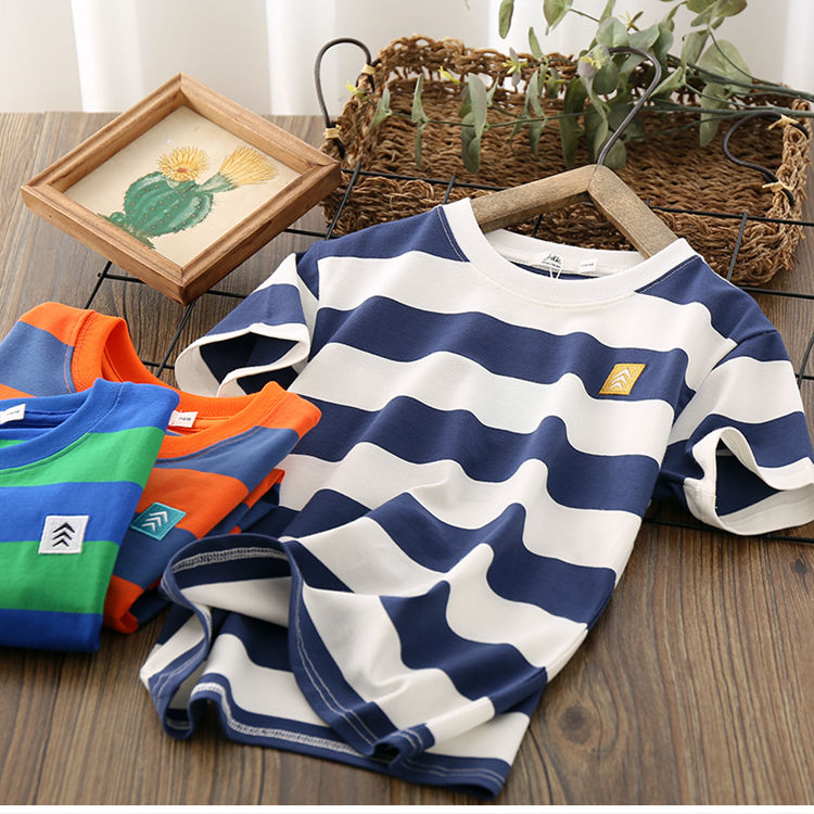 Boys' Short Sleeve T-Shirt Baby summer 2020 new children's striped thin half sleeve shirt fashion casual top