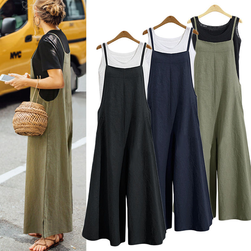 Women's loose one piece wide leg pants casual one piece pants