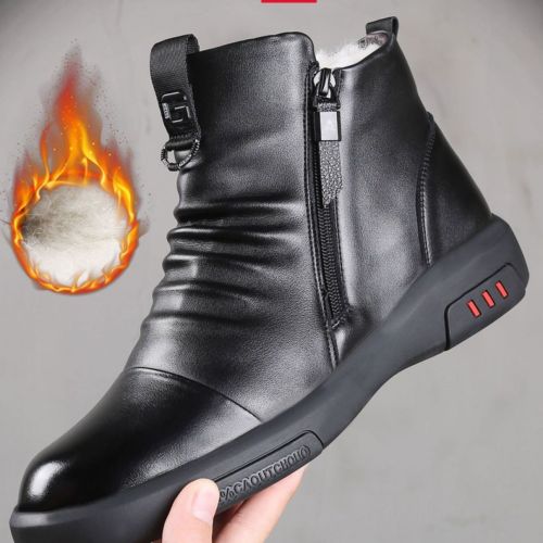Martin boots men's new winter Plush wool men's leather boots leather versatile high top boots British snow cotton boots