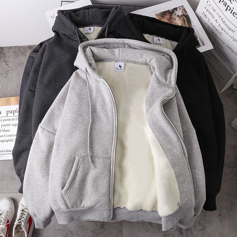 Plush cardigan hooded men's sweater autumn winter Korean version ins warm coat boys' coat student top fashion