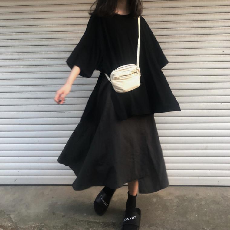 One piece / suit women's summer fat mm lazy wind loose split white T-shirt girl + student women's middle length skirt