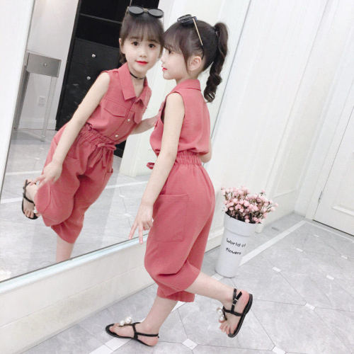 Girls summer suit 2020 new fashion middle and large children sunshine fashion fashionable short sleeve casual Capris two pieces