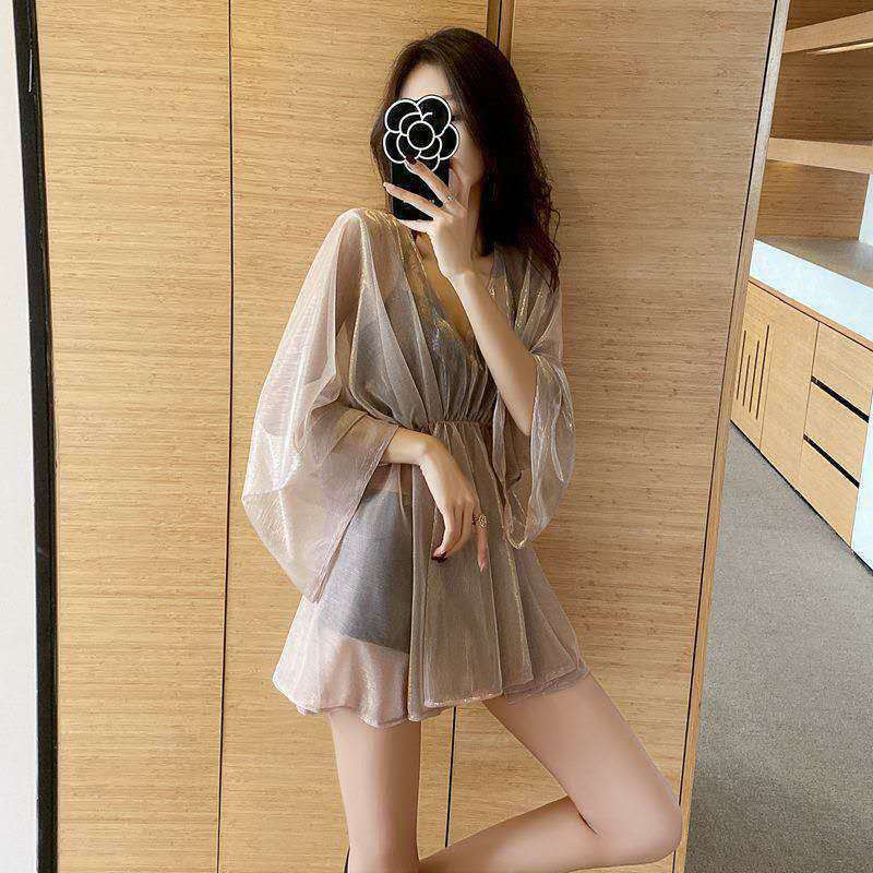 Net red swimsuit women ins super fairy three piece set sexy belly covering slim Student Korean conservative Bikini Swimsuit
