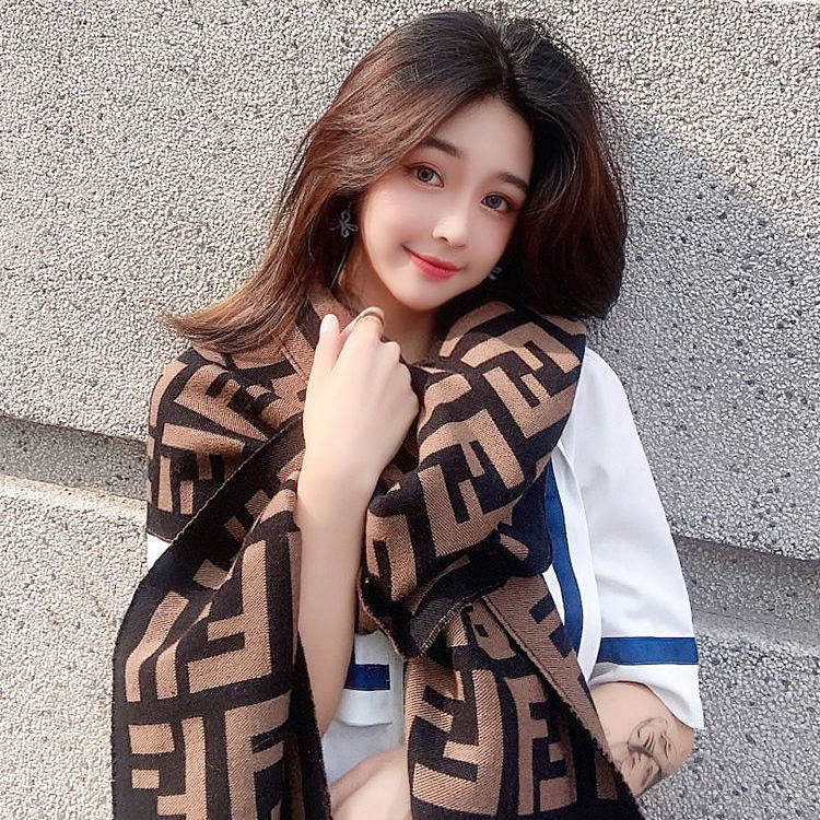 FFD scarf women's winter net red live selling imitation cashmere versatile knitting letter thickened warm neck shawl