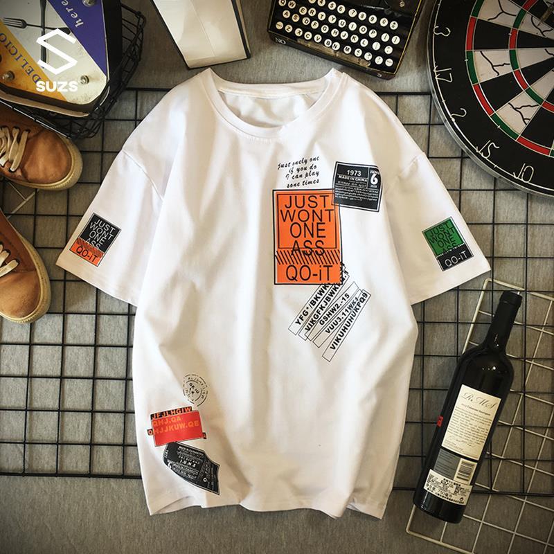 Summer Japanese short sleeve t-shirt men's half sleeve plus fat size loose trend hip hop print versatile body