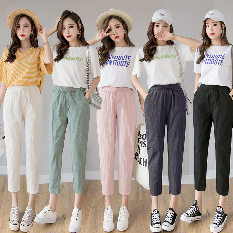 Linen Capris women's summer small feet casual Harem Pants loose radish pants