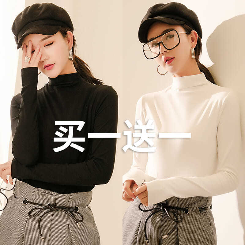Half high collar solid color bottomed shirt women's autumn new 2020 black inner long sleeve T-shirt student top women's spring and Autumn