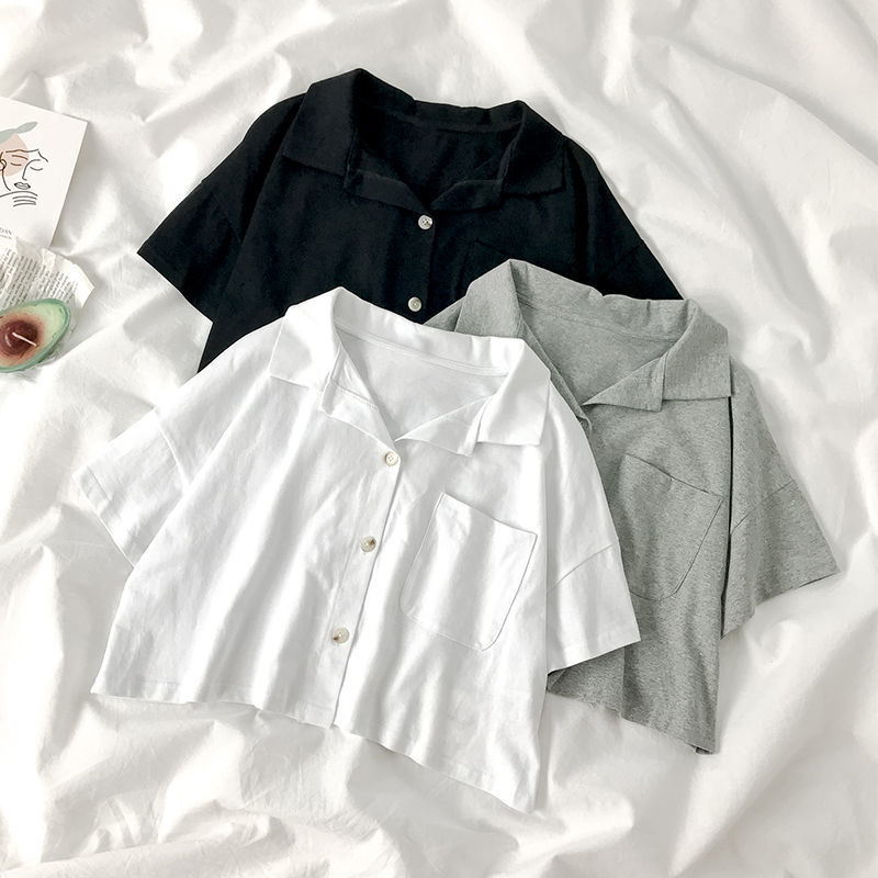 Women's summer 2020 new Korean Short Sleeve Polo Shirt student loose white shirt