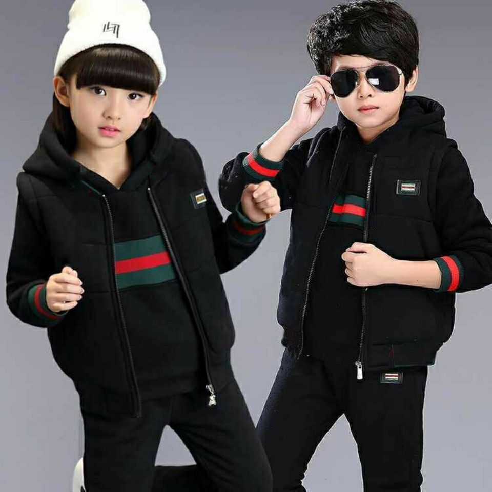 New winter men's and girls' winter suit sweater Plush three piece winter suit