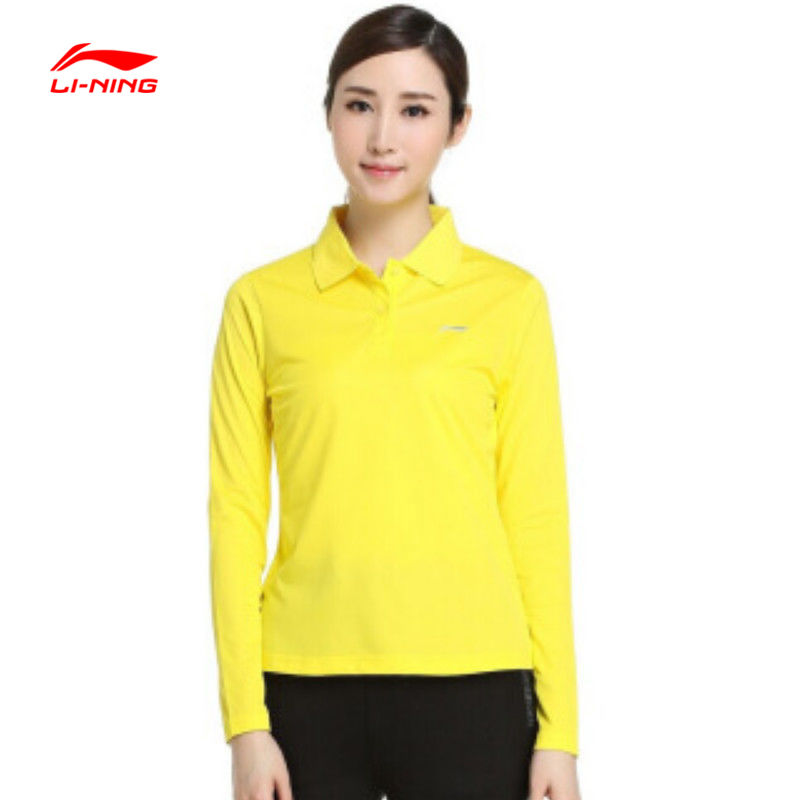 Li Ning women's long sleeve sports T-shirt sports long sleeve quick drying sports polo shirt solid color Lapel T-shirt