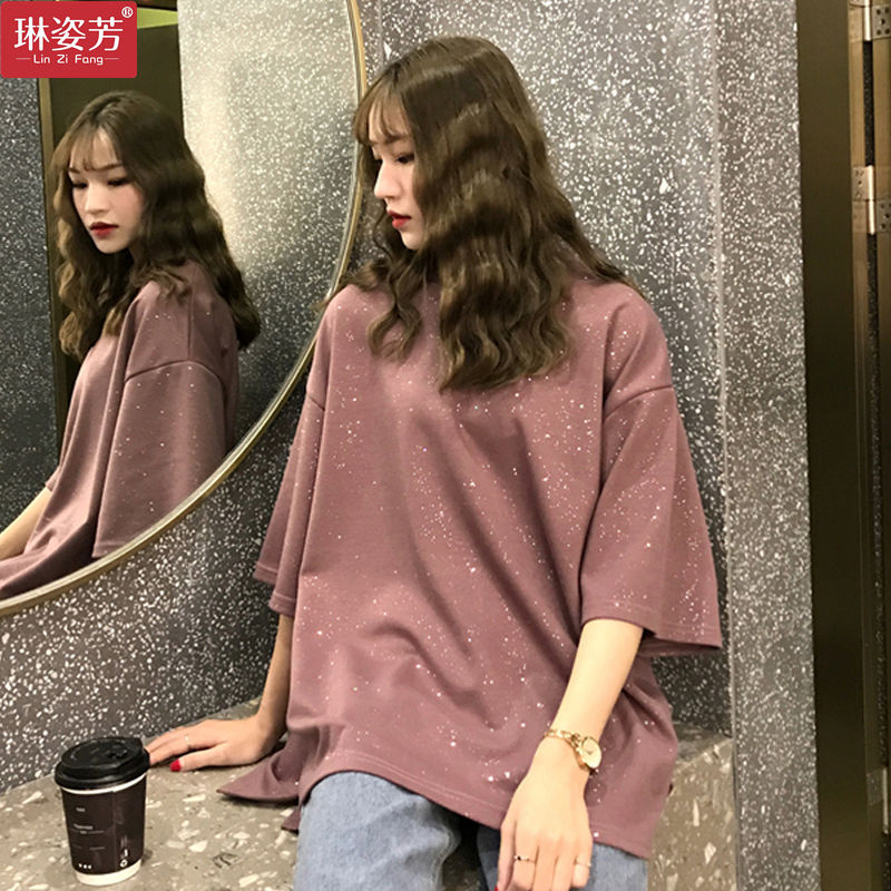 2020 spring and summer new women's wear foreign style bottomed top fashionable versatile loose shiny short sleeve cotton T-shirt women's top