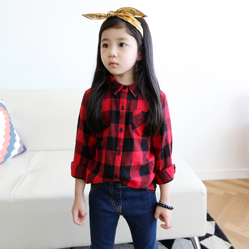 Boys and girls middle school children spring and autumn 2020 new children's long sleeve shirt baby versatile Shirt Girls Plaid Shirt