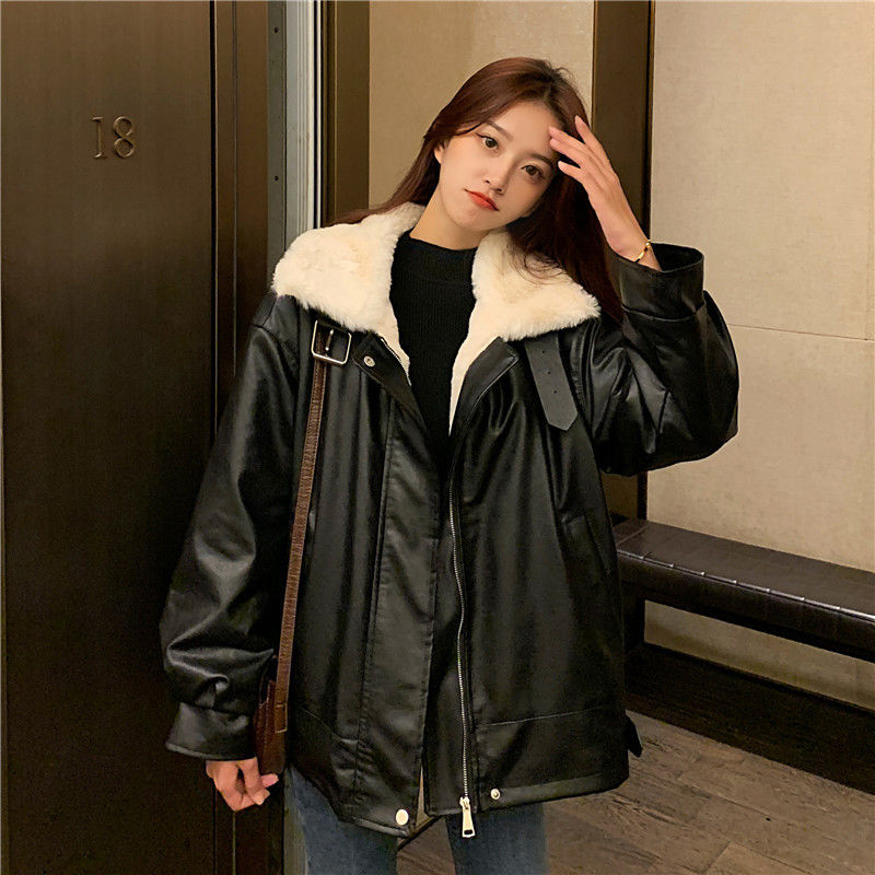Thick winter warm plush fur coat women's 2020 new fur one loose Korean locomotive leather jacket