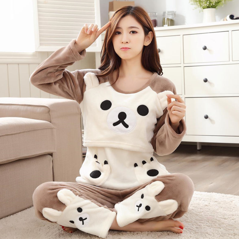 Maternity pajamas women autumn and winter flannel thickened Plush postpartum maternity clothing breastfeeding clothing pregnancy set