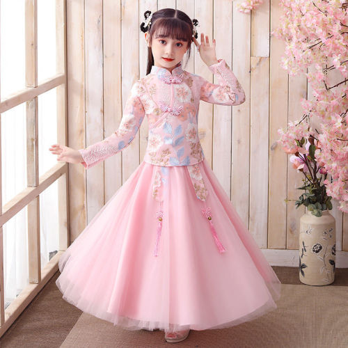 Girls' Hanfu autumn winter dress female students' ancient Chinese style cheongsam princess dress children's super fairy Tang dress