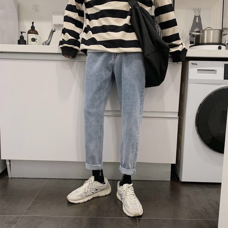9-point men's jeans student father spring and autumn pants men's trend loose straight New Retro Hong Kong Style