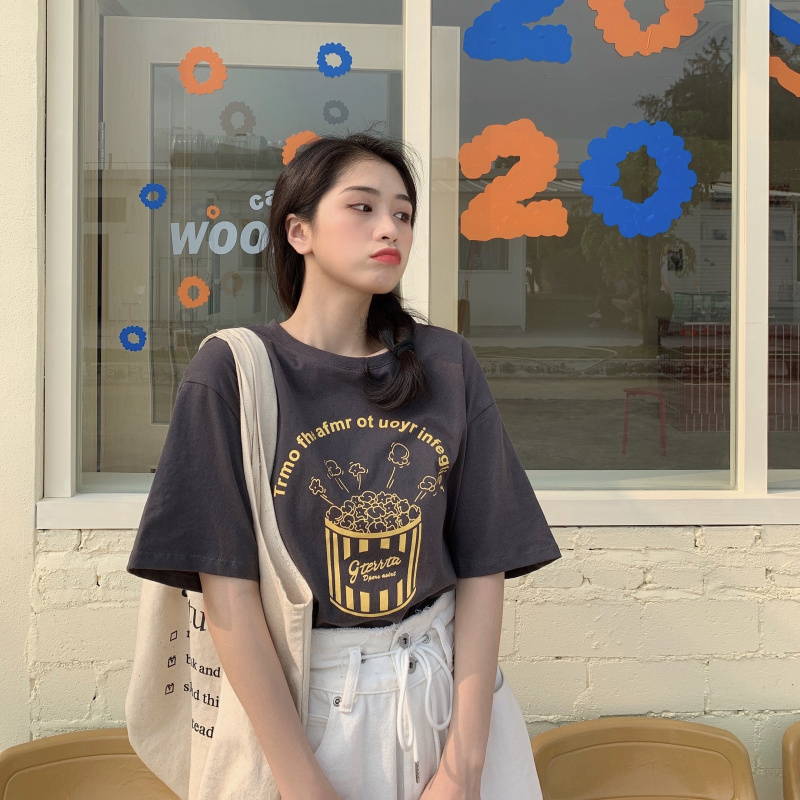 Summer Korean version 2020 new loose BF style ancient sense printing and matching large version Short Sleeve T-Shirt Top Female Student