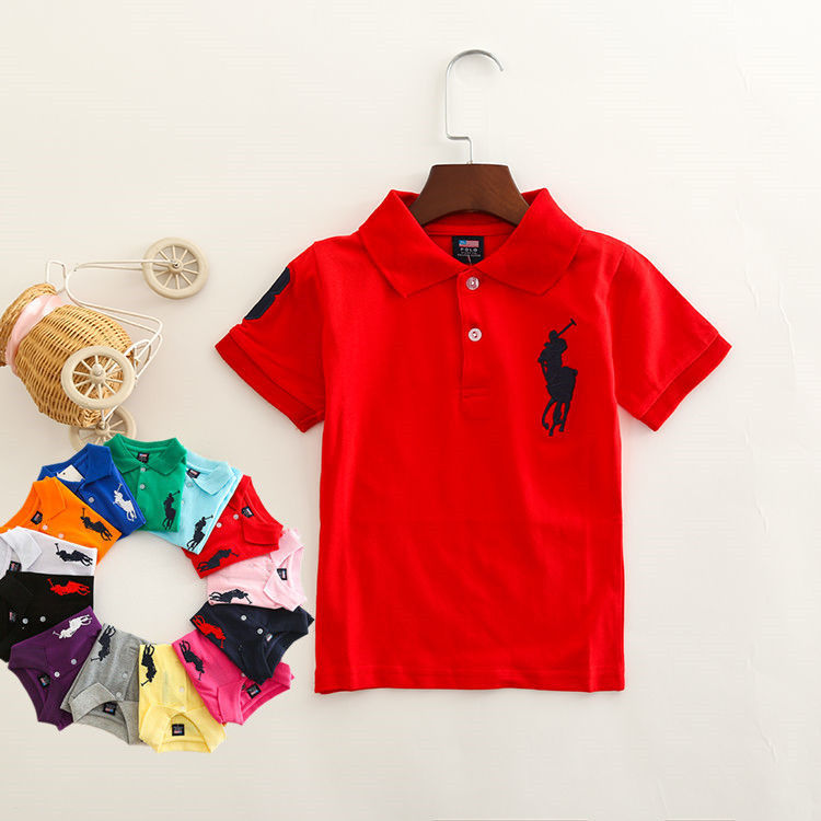 Children's short sleeve polo shirt Summer Boys and girls half sleeve pearl mesh cotton Lapel T-shirt