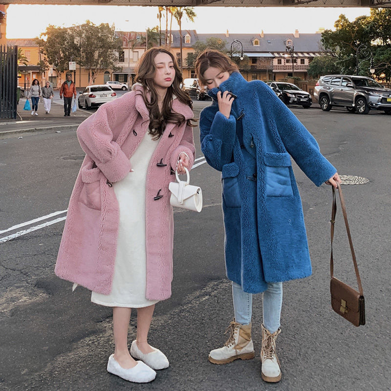 Medium length cashmere coat women's net red thickened winter loose large size fur coat fashion coat women's coat