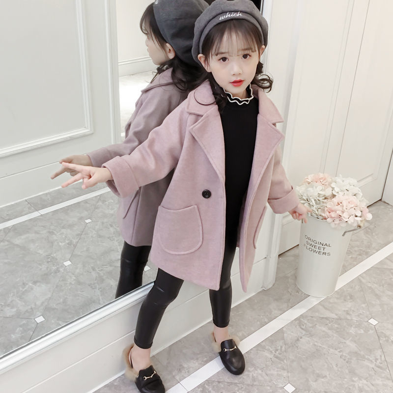 Children's wear girl children's foreign style woolen coat thickened children's autumn new Korean little girl's woolen coat autumn winter
