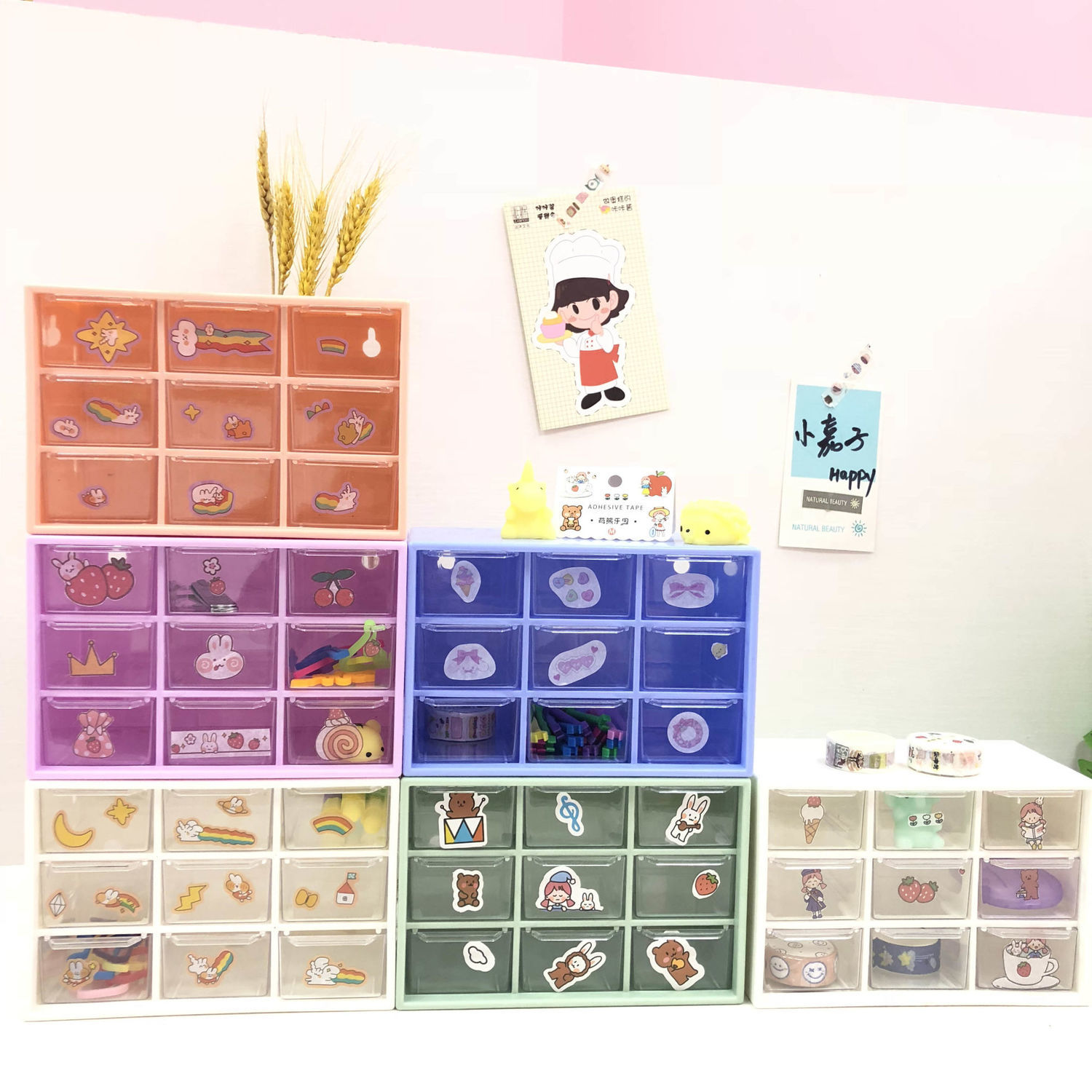 [jewelry Jiugongge storage box] ins girls' Earrings transparent drawer type student dormitory desktop sorting box