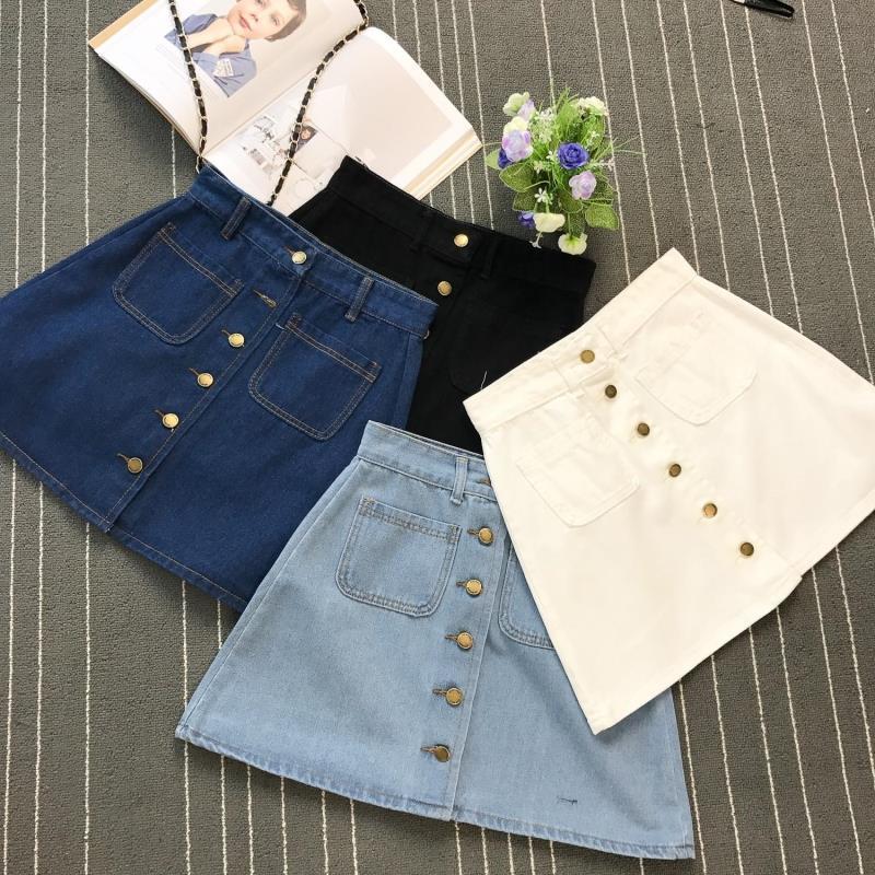 High waist A-line denim short skirt pants women's summer anti-wear skirt single breasted A-line pants skirt slim and hip skirt