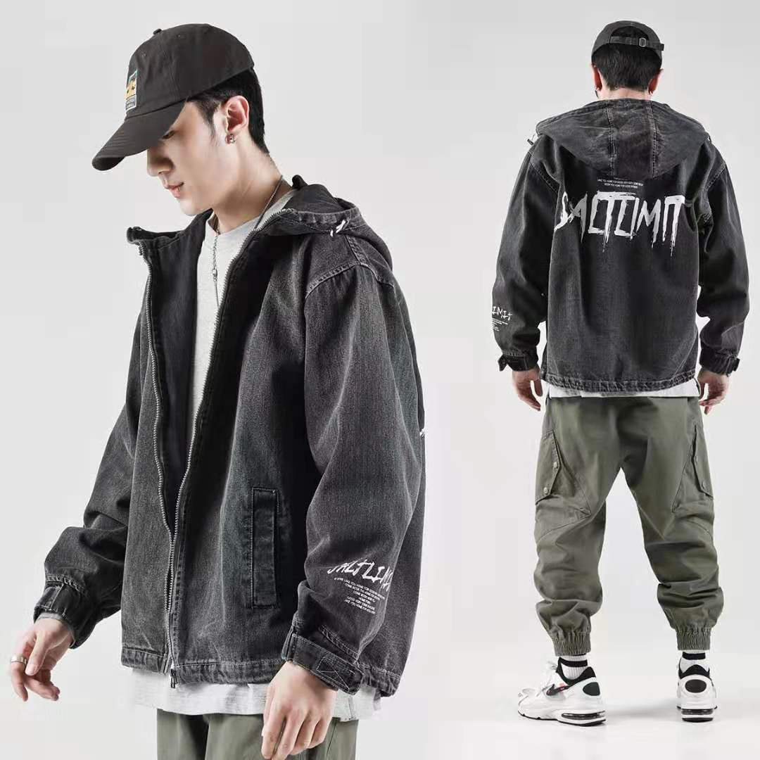 Spring and autumn Hong Kong hooded denim jacket for men's Korean version loose style student's versatile jacket men's ins fashion brand work clothes top