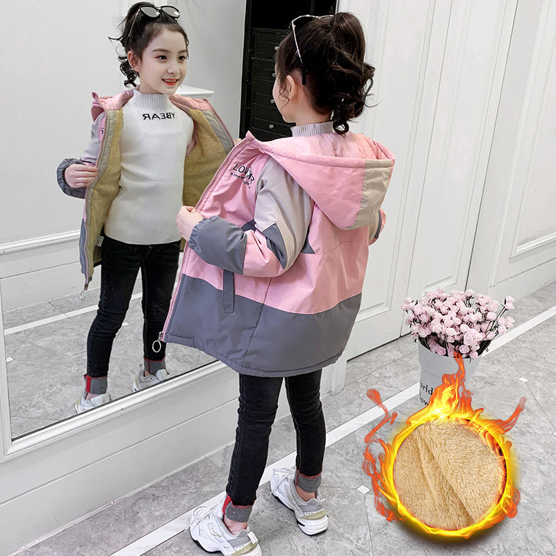 Girls' coat autumn winter Plush thickener 2020 new children's wear foreign style windbreaker little girl's warm cotton padded jacket