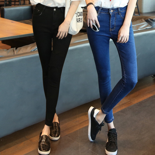 Spring and autumn new high waist jeans women's Capris Korean version shows thin students' black tight legged long pants