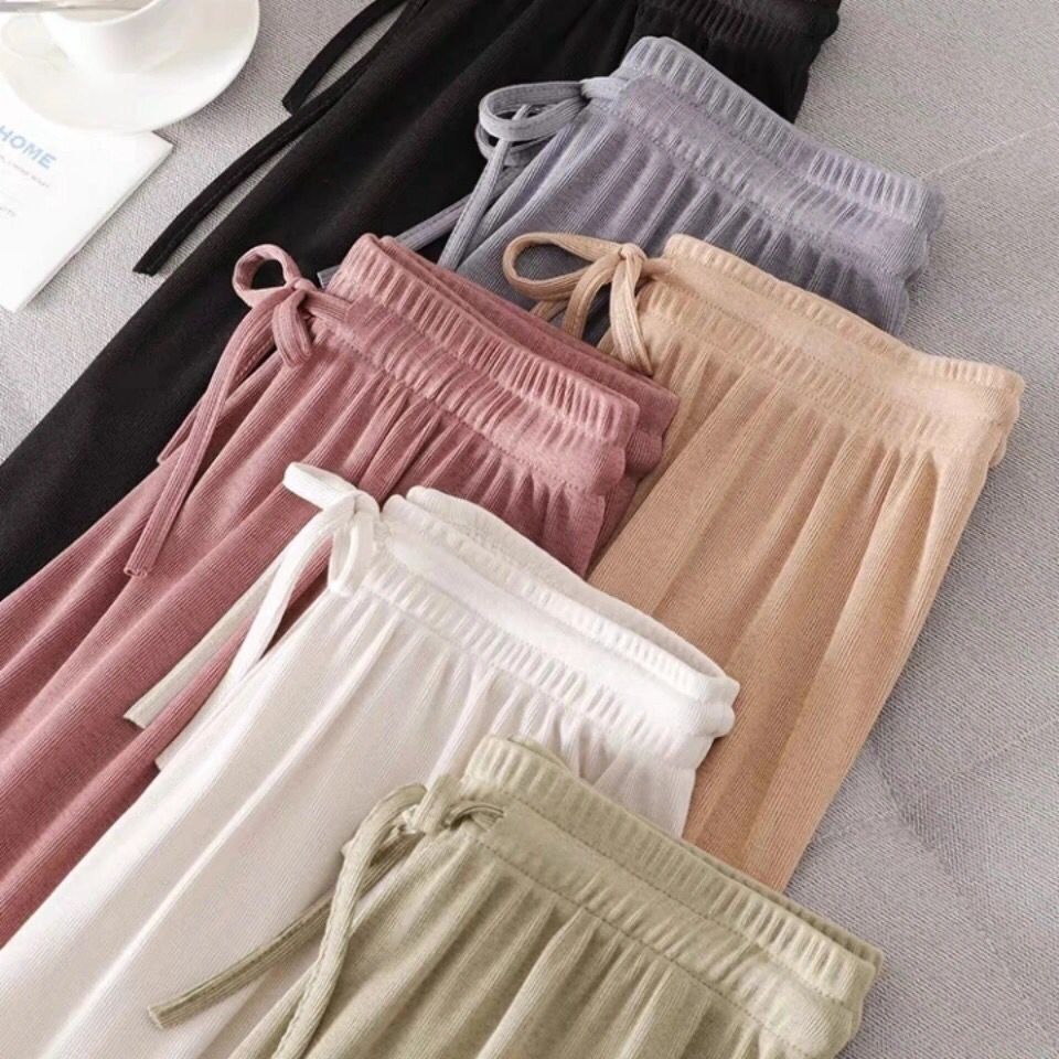 Ice silk wide leg pants women's high waist drop Black Loose summer thin mop casual nine point straight summer pants