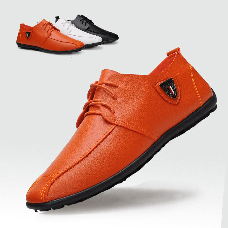 Men's shoes spring, summer and autumn new beans shoes leather top men's Korean bandage casual shoes men's lazy shoes men's shoes