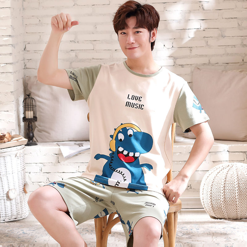 Pajamas male summer fat big boy short sleeve shorts junior high school boys 12-13-15 years old cotton suit