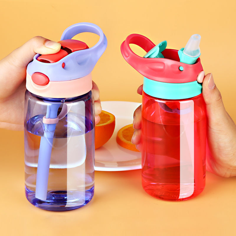 Children's summer straw cup student plastic cup leak proof and fall proof kindergarten baby portable water bottle