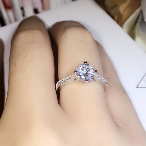 (with national inspection certificate) 1 carat imitation Mosangshi 925 ring, female six claw diamond ring and female proposal ring