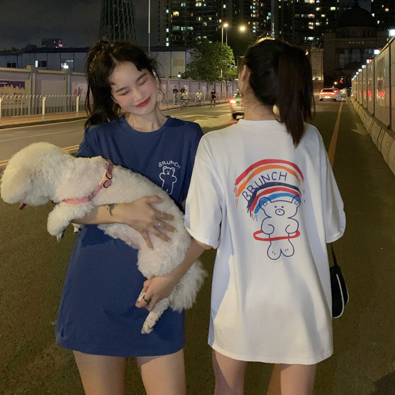 Korean loose cartoon Print White Short Sleeve T-Shirt women's summer 2020 new net Hongyuan Sufeng versatile top